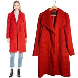 Bernardo Textured Wool Coat Women's Medium Orange Overcoat Pea Coat Jacket Chic